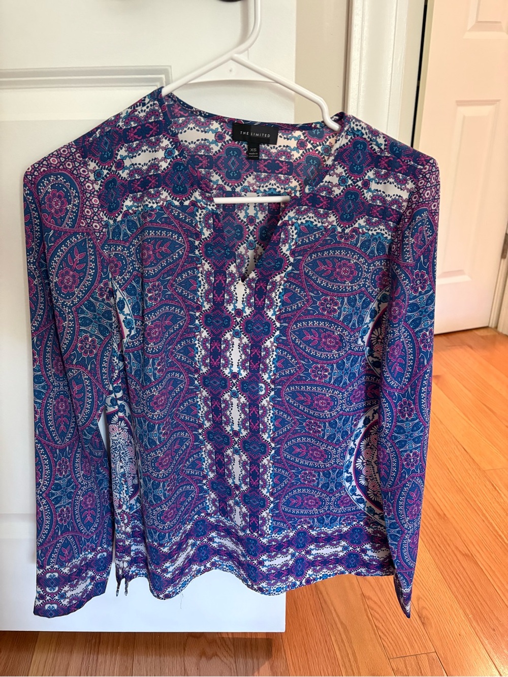 The Limited Purple & Teal Paisley V-Neck Blouse